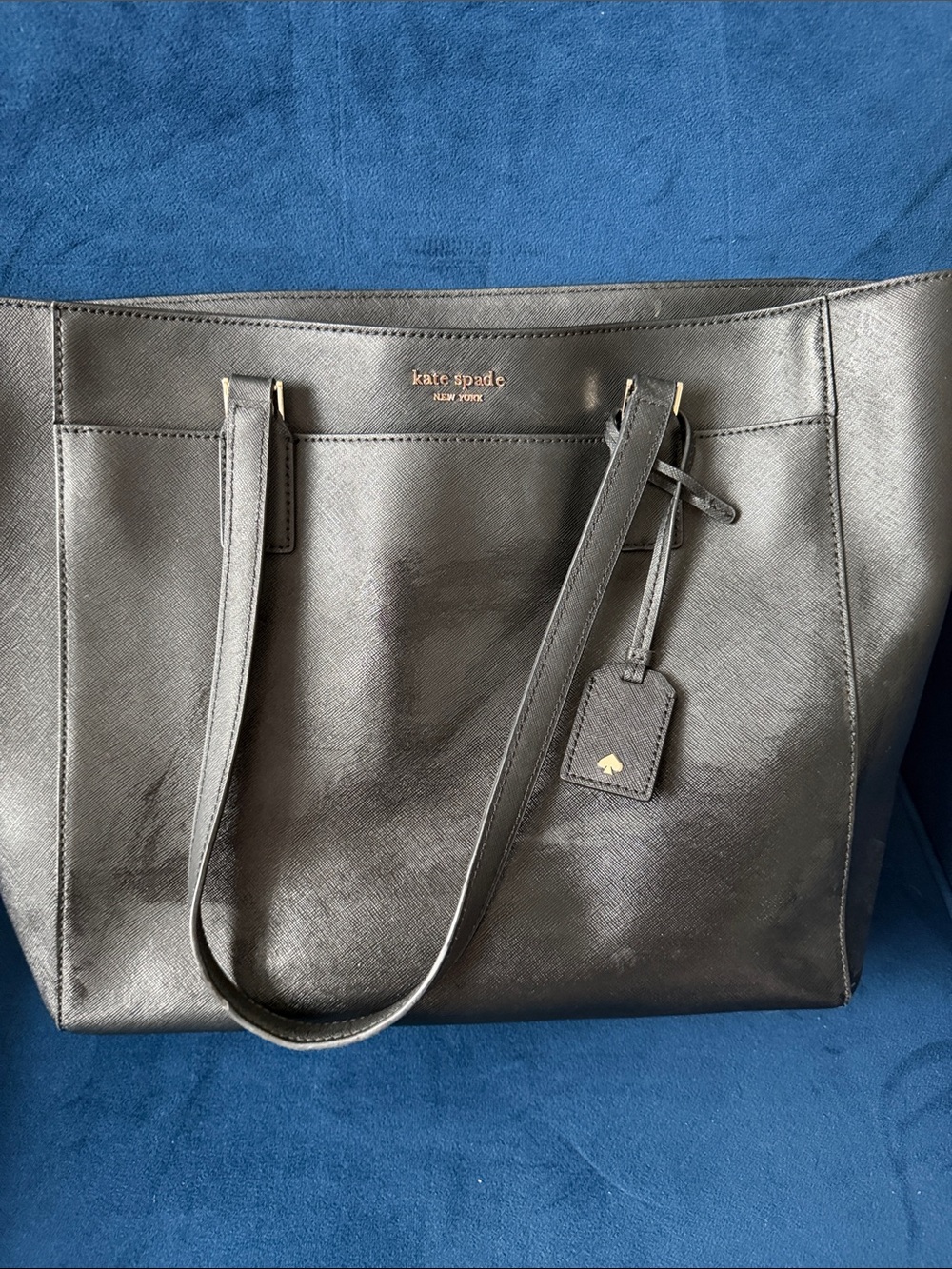 kate spade Black Leather Tote with Gold Logo